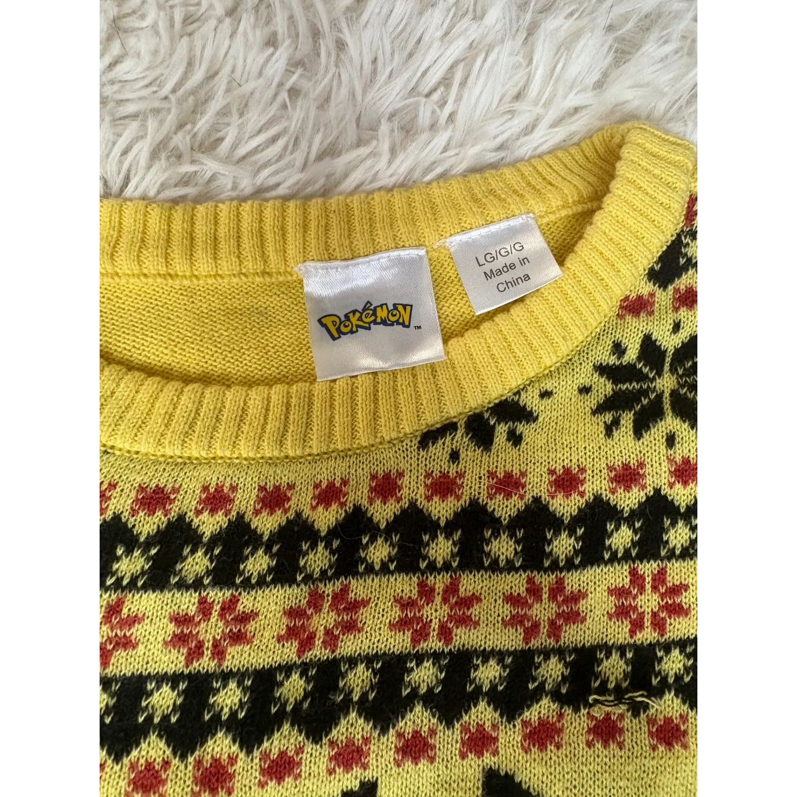 Vintage Pokemon Pikachu Yellow Ugly Christmas Sweater Crew Neck Holiday Large L - Image 3
