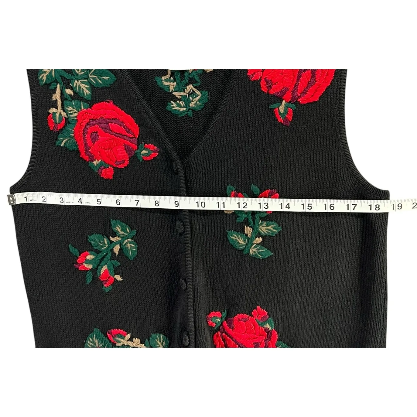 Christopher & Banks Vintage Sweater Vest Small Hand Embroidered Floral Holiday - Image 5
