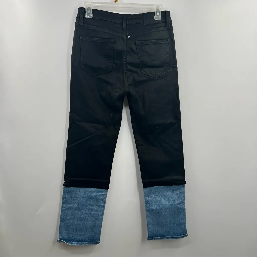 JONATHAN SIMKHAI STANDARD River High Rise Straight 29 Two Tone Jeans Black Blue - Image 4