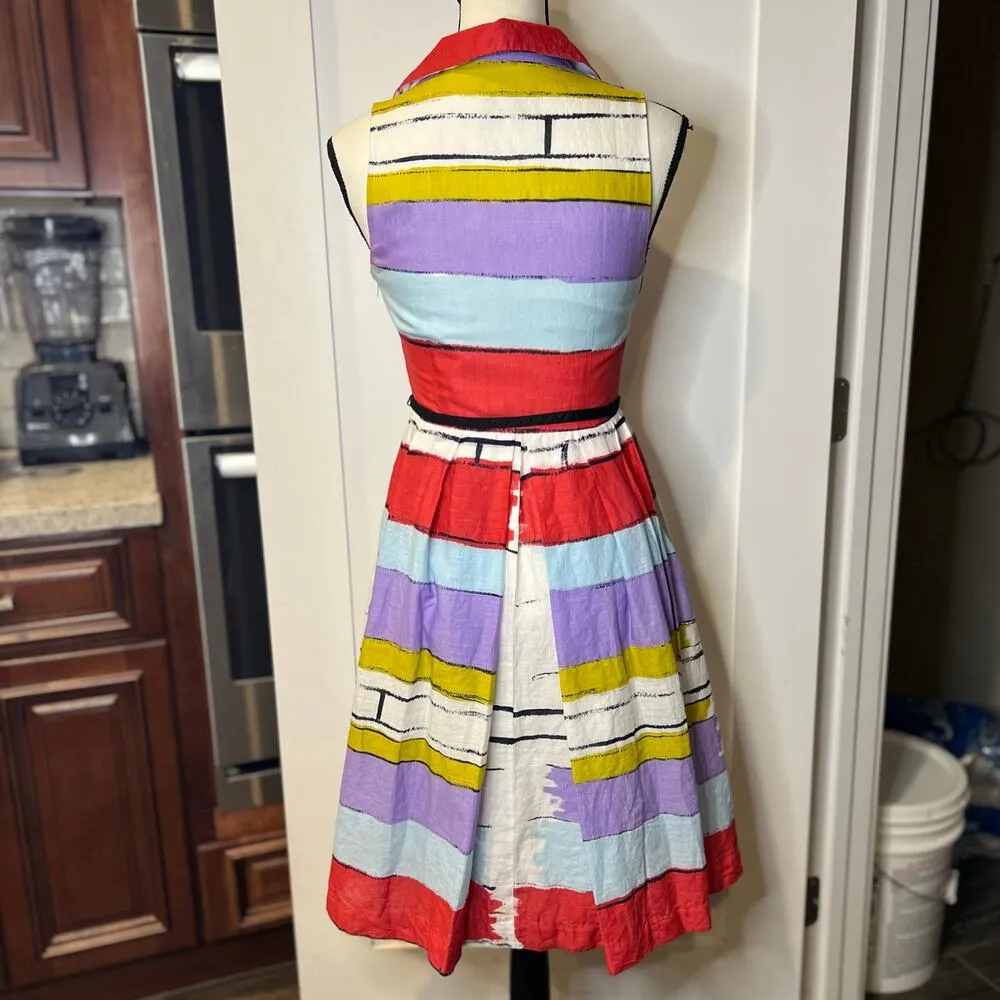 Floreat Anthropologie Women’s Striped Fit and Flare Dress Size 2 - Image 4