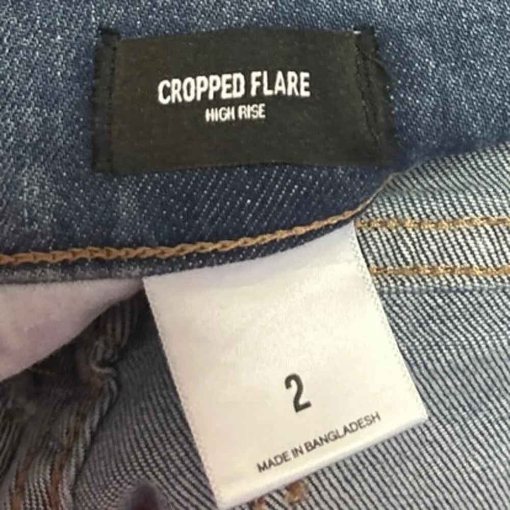 Express Blue High Waist Frayed Hem Cropped Flare Bootcut Denim Jeans Pants Sz 2 - Image 5