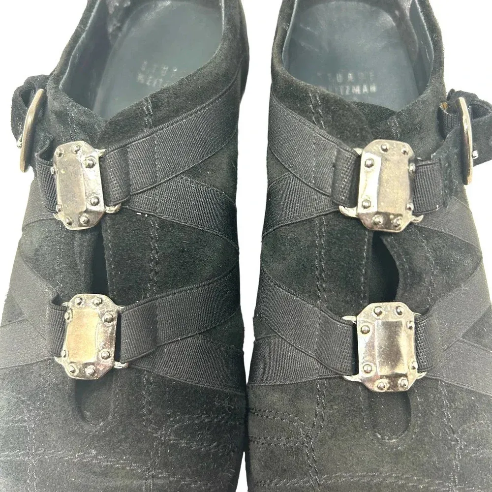 Stuart Weitzman Black Suede Criss Cross Buckle Sneaker Loafers‎ Size 7 - Image 5