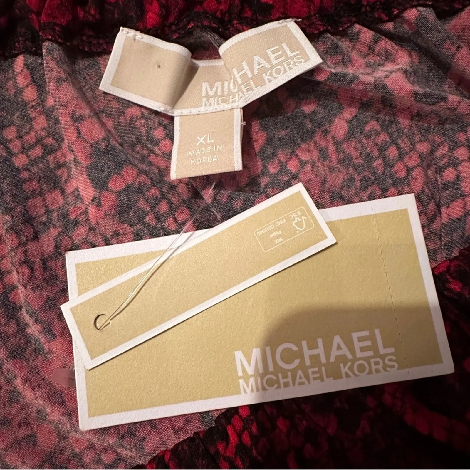 Michael Kors Red‎ Snake Python One Shoulder Long Sleeve Top Sz XL NEW - Image 6