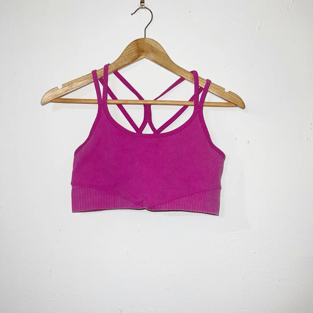 JoyLab women’s purple/pink ribbed light support Strappy back sports bra - Image 2
