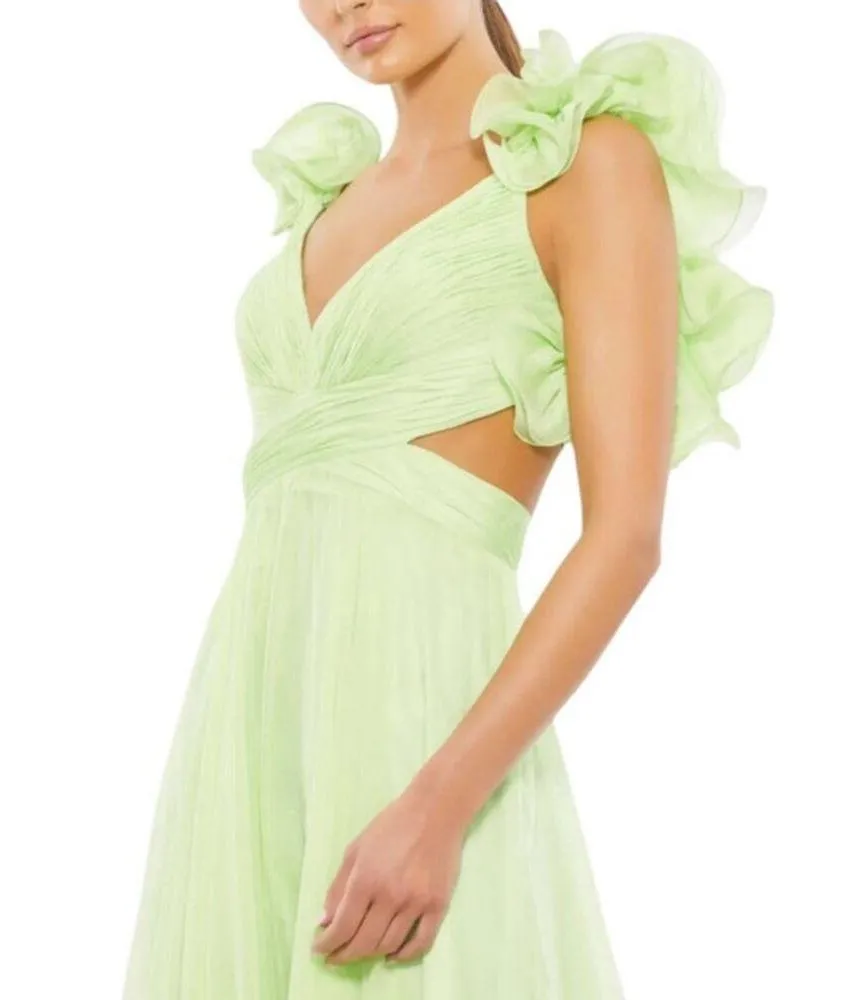 Mac Duggal NEW Size 10 67911 Mint Iconic Ruffle Tiered Cut-Out Chiffon Maxi Gown - Image 2