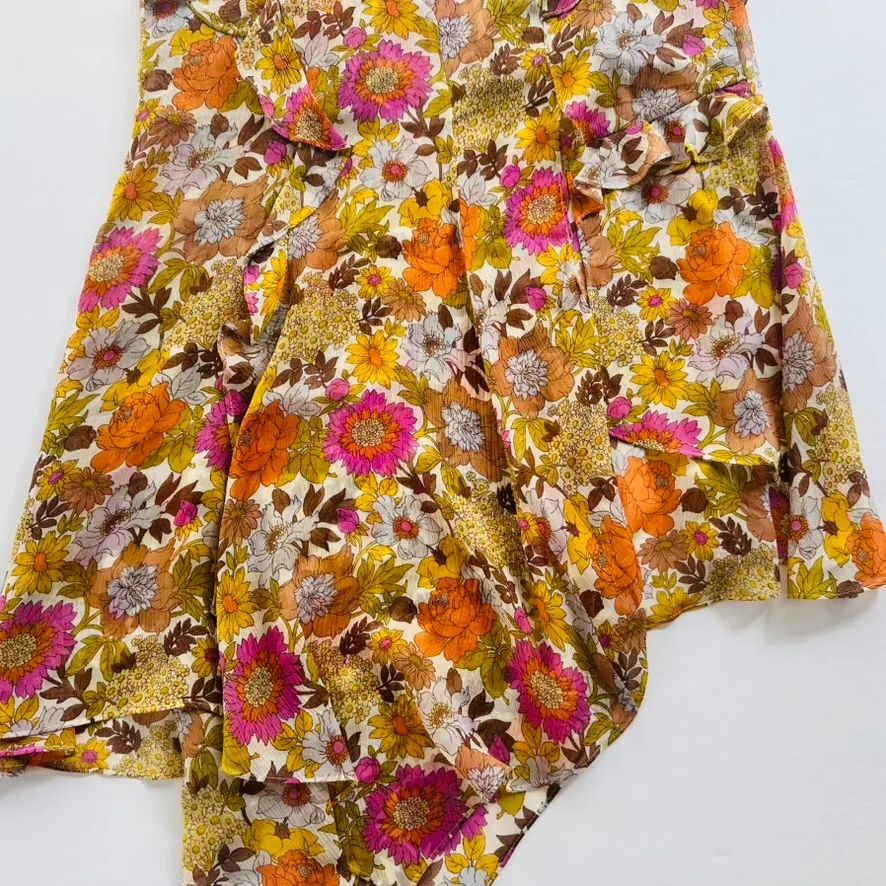 Veronica Beard Eleonora Skirt Size 4 Silk Kailani Garden Orange Floral Georgette - Image 7
