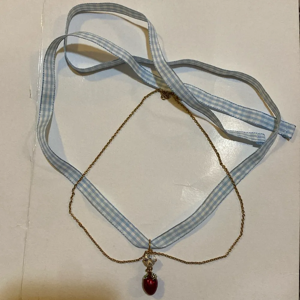 MIU MIU Crystal, Enamel & Ribbon Strawberry Necklace - Image 2