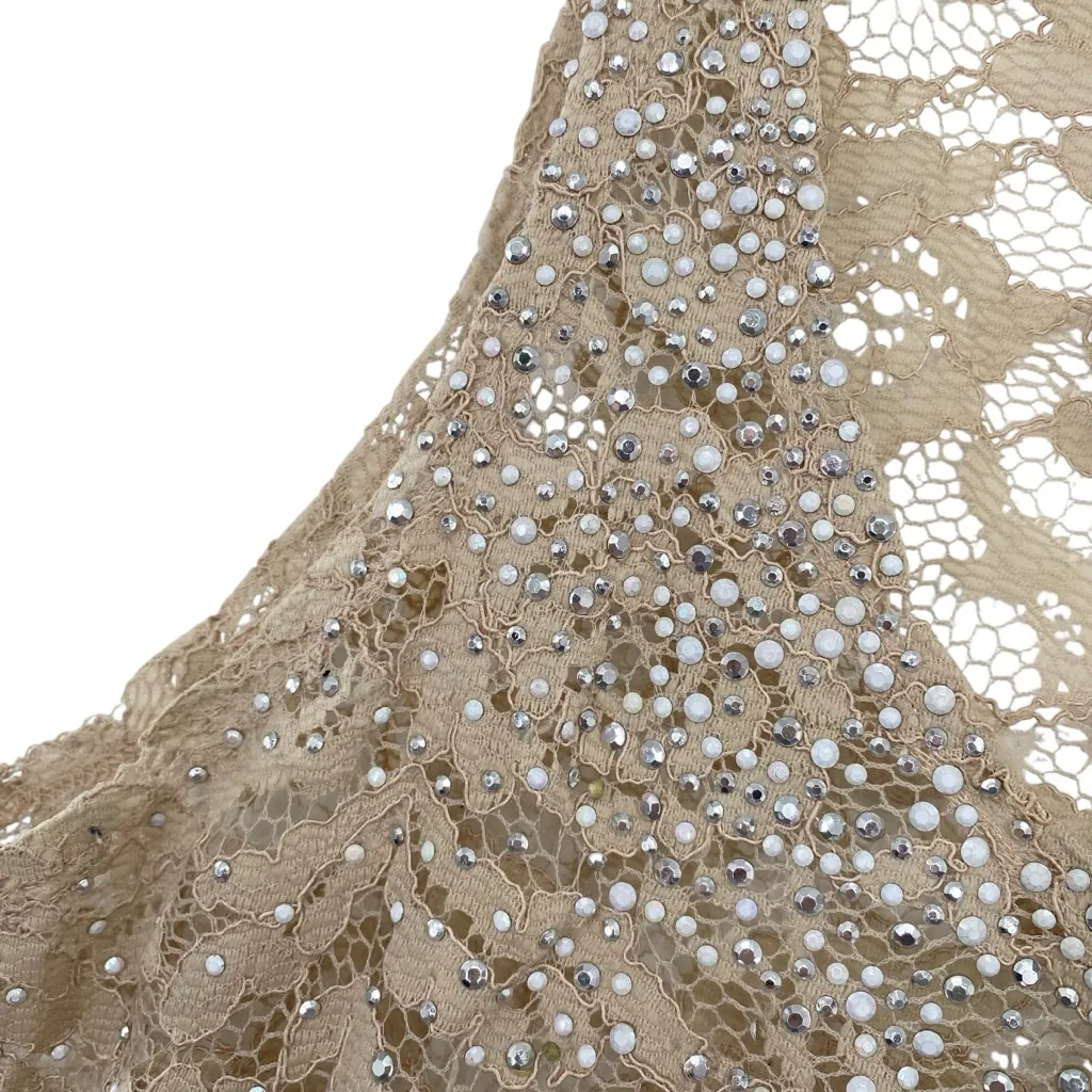 Daytrip Beige Sheer Lace Embellished Beaded Tank Top - Image 9