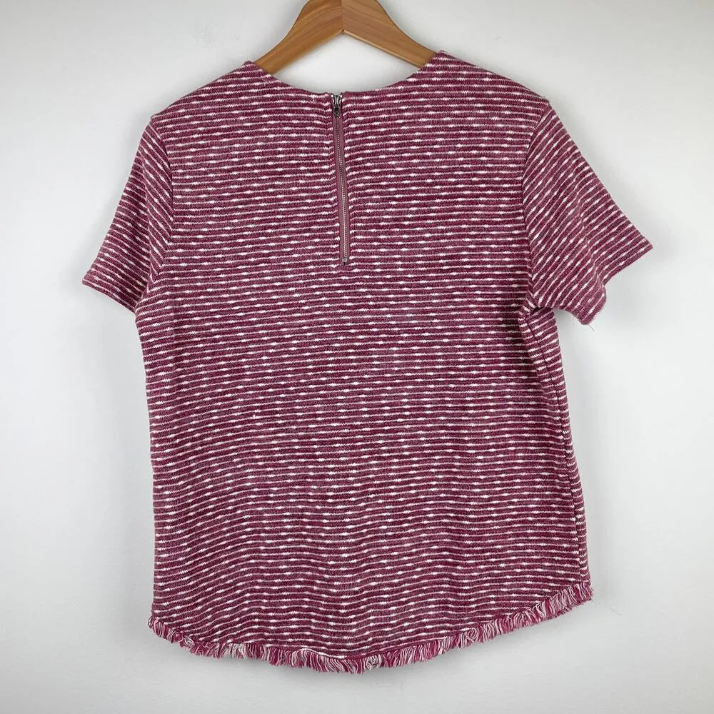 Emelia Red/White Heathered Knit Top with Bottom Fringe Detail - Image 4