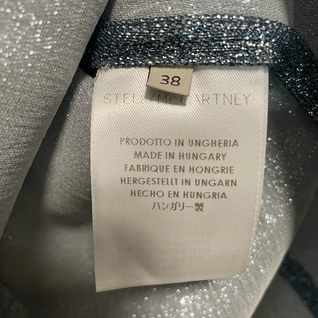 Stella McCartney Silver Metallic Ruffled Flutter Sleeve Blouse - Image 4