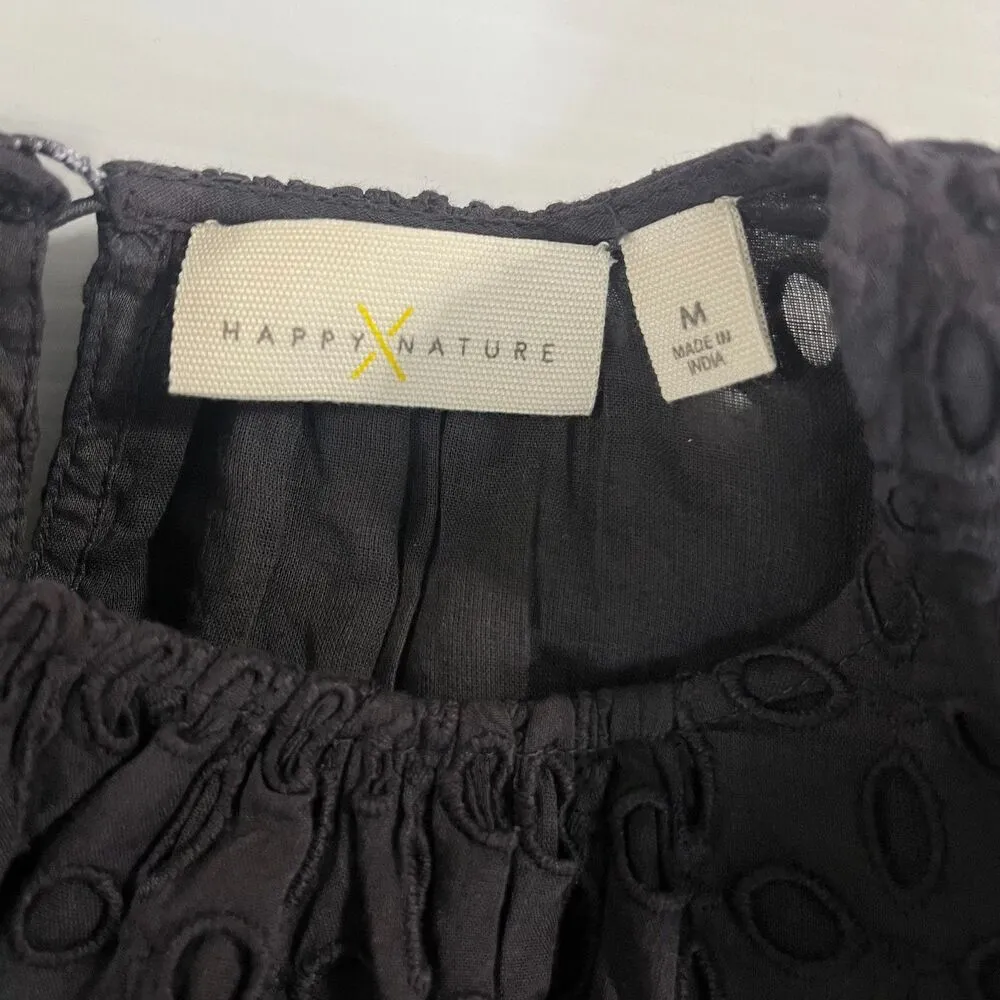 Happy x Nature Kate Hudson Women's Sz M Gray Eyelet Puff Sleeve Ruffled Top NWT Size M - Image 2