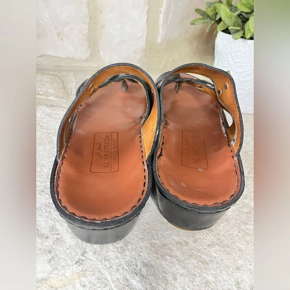 Al Mutrash Black leather toe ring slides sz 10 Black - Image 7