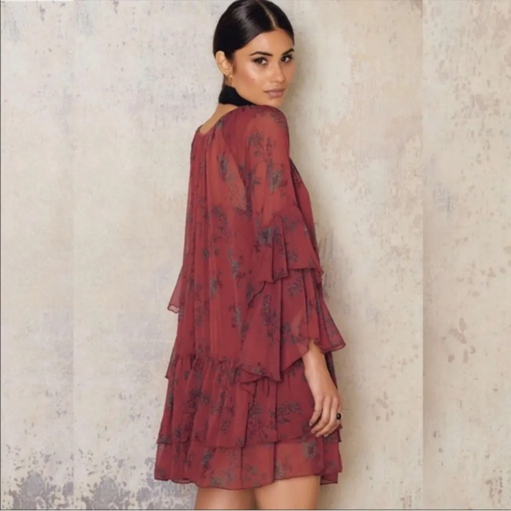 Free People Red Sunsetter Sheer Flowy Dress Sz L - Image 2