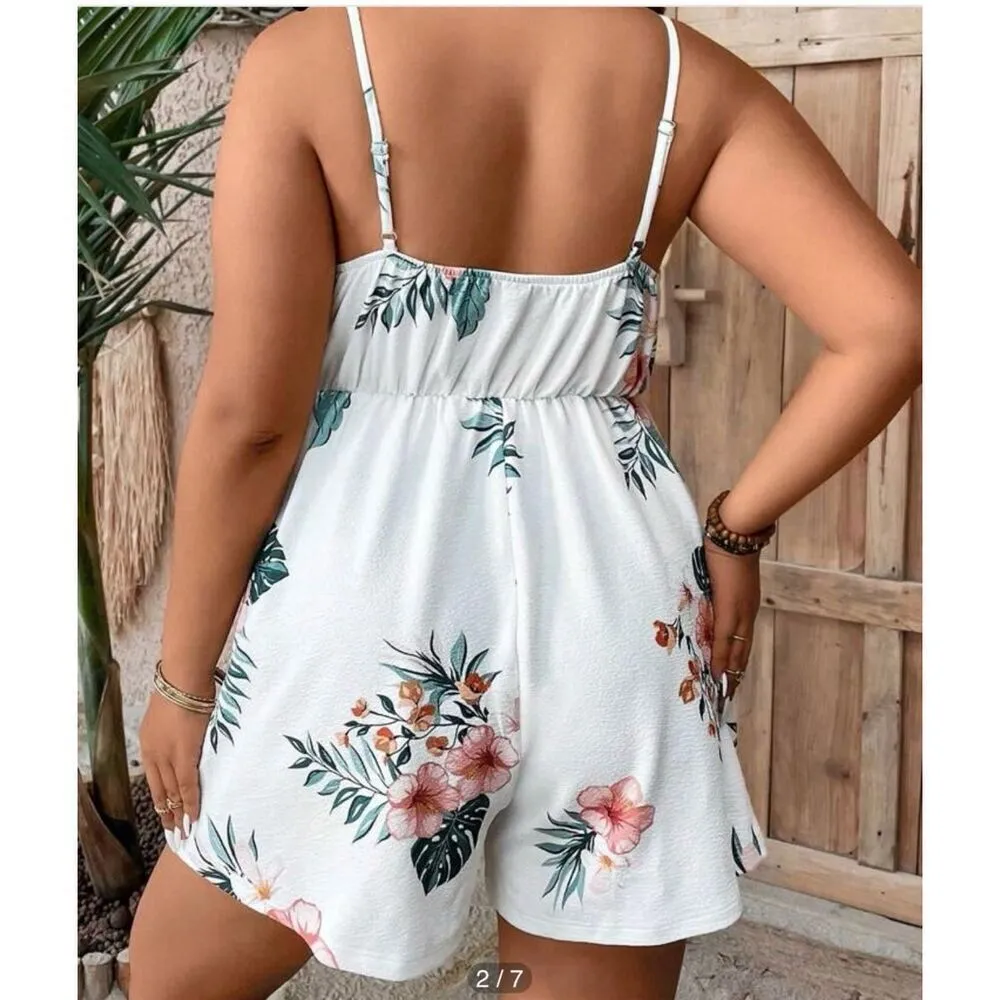 Shein Curve Breezaya Plus Tropical Print Cami Romper Size 4XL NWOT - Image 2