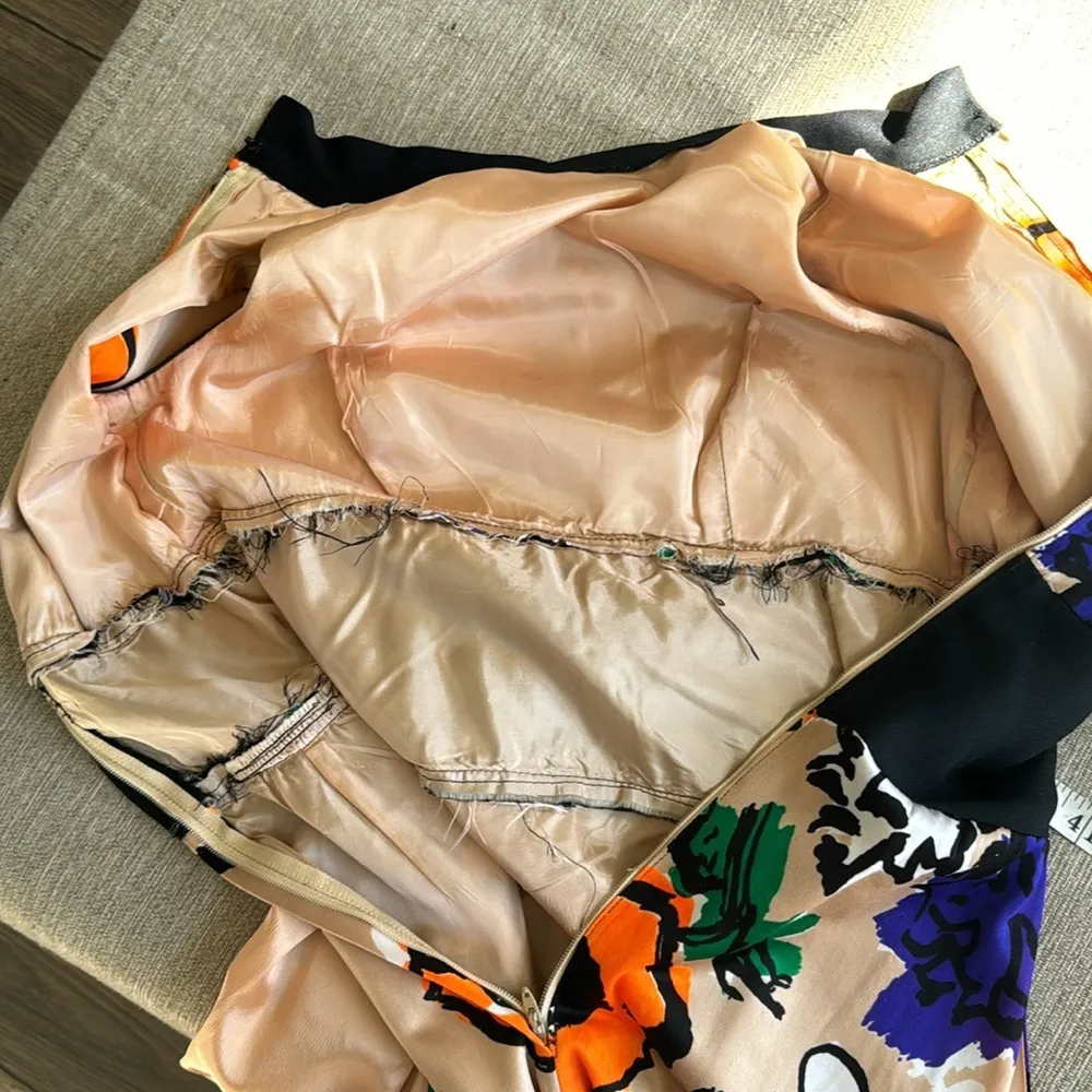 Vintage Floral Mock Neck Dress | 70s Flower Power Hippie Dress Orange - Image 9