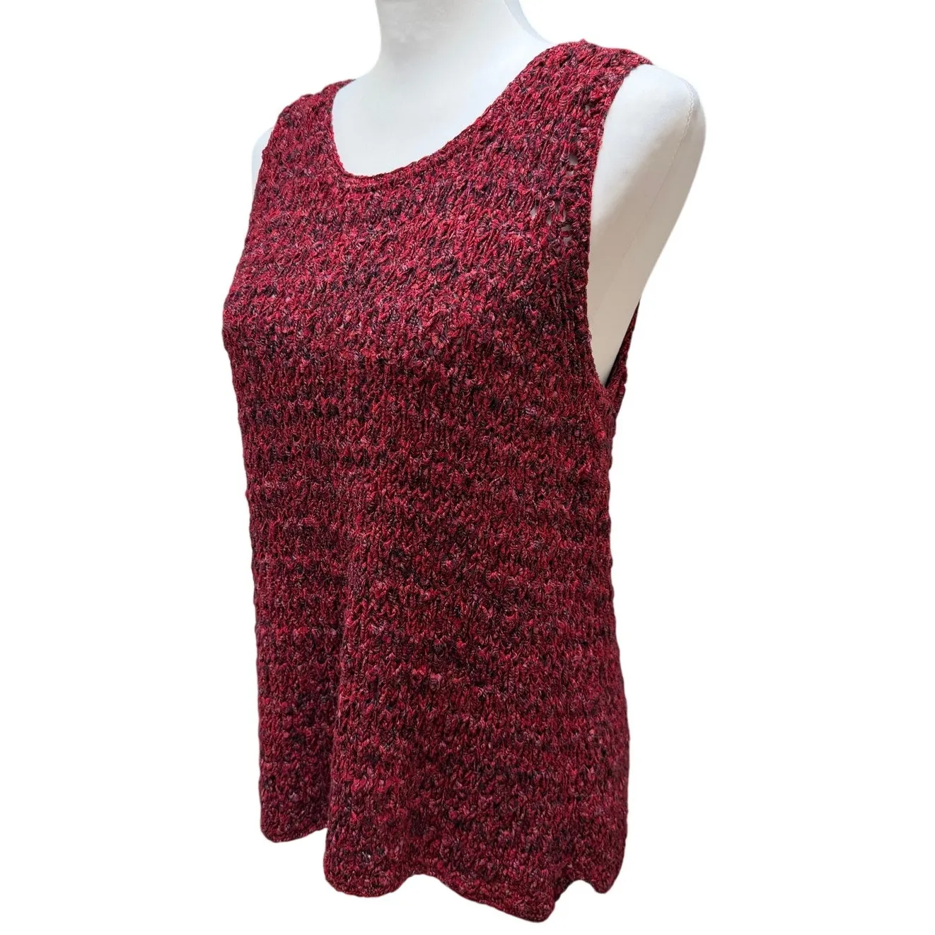 Sigrid Olsen Sport Knit Tank Tunic Womens Large Red Textured Cozy Layering Top - Image 3