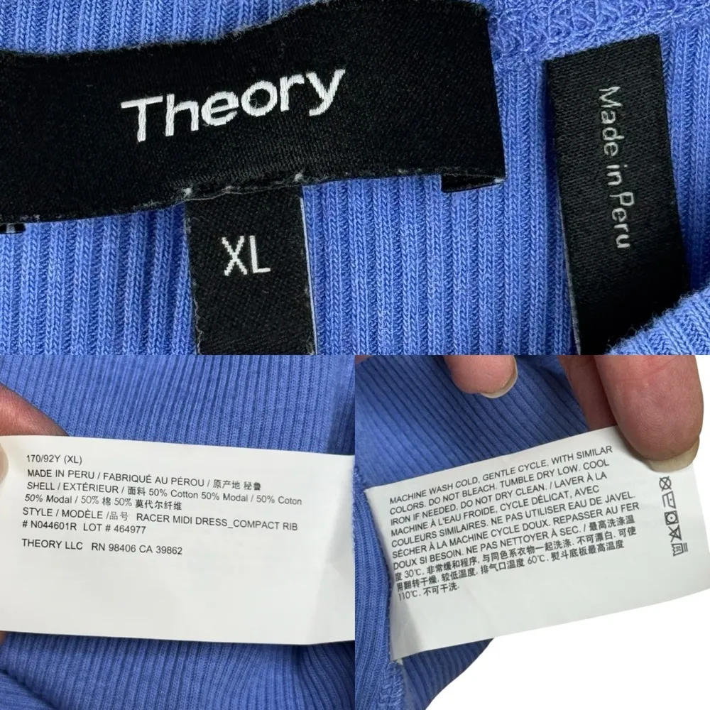 THEORY Racer Tank Compact Ribbed Midi Dress Blue Size XLarge Stretch Modal - Image 11