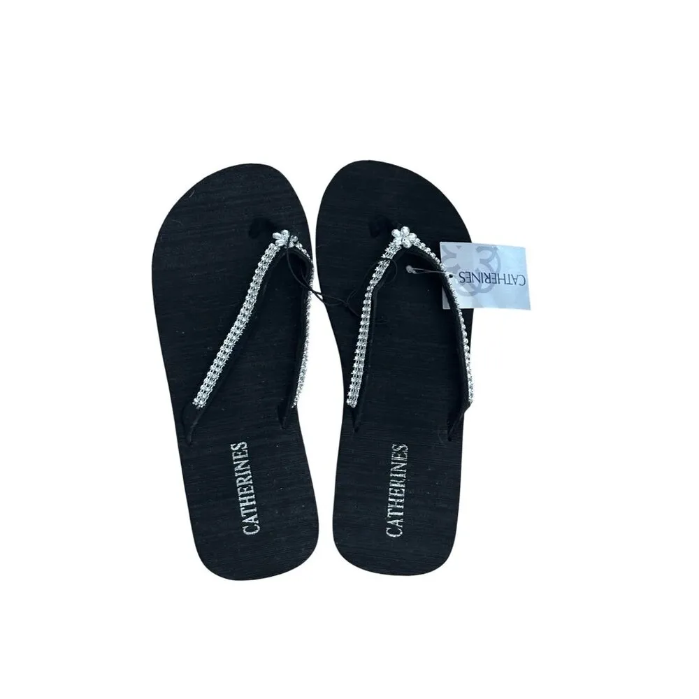 Catherines Black Rhinestone Womens Flip Flops With 2" Heel M(7W/8W) GiGi Size undefined - Image 5