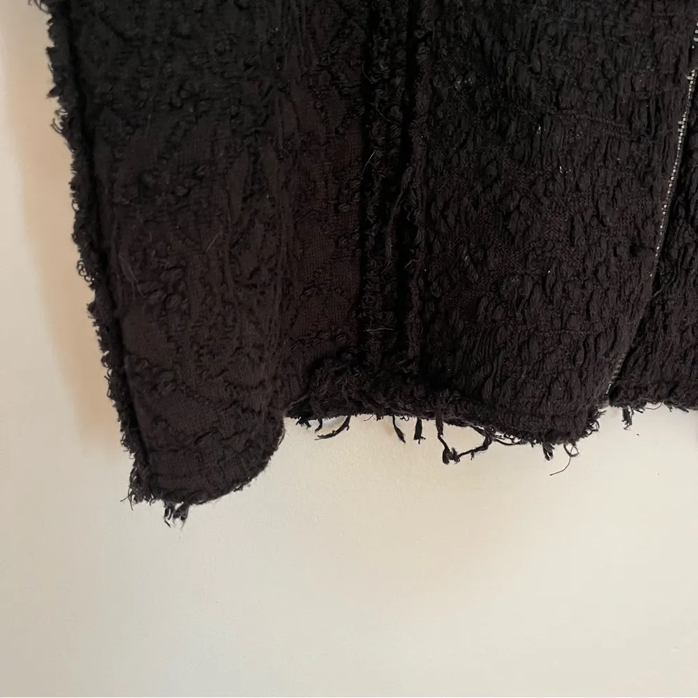 Free People Black Slouchy Frayed Textured Cotton Knit Zip Up Jacket Size Small - Image 5