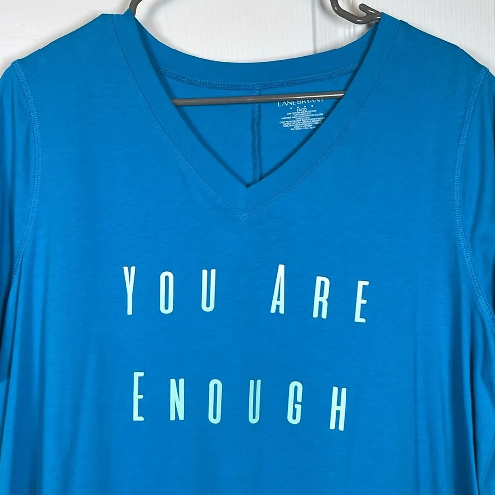 Lane Bryant YOU ARE ENOUGH Teal V-Neck Pullover Shirt Size 18/20 EUC #2885 - Image 3