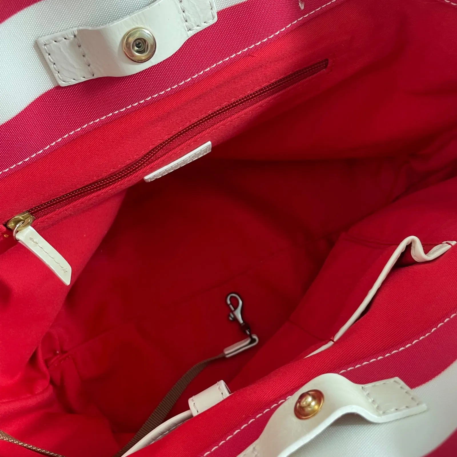 Dooney & Bourke Red White Striped Sullivan Tote Bag - Leather‎ Braided Handles - Image 8
