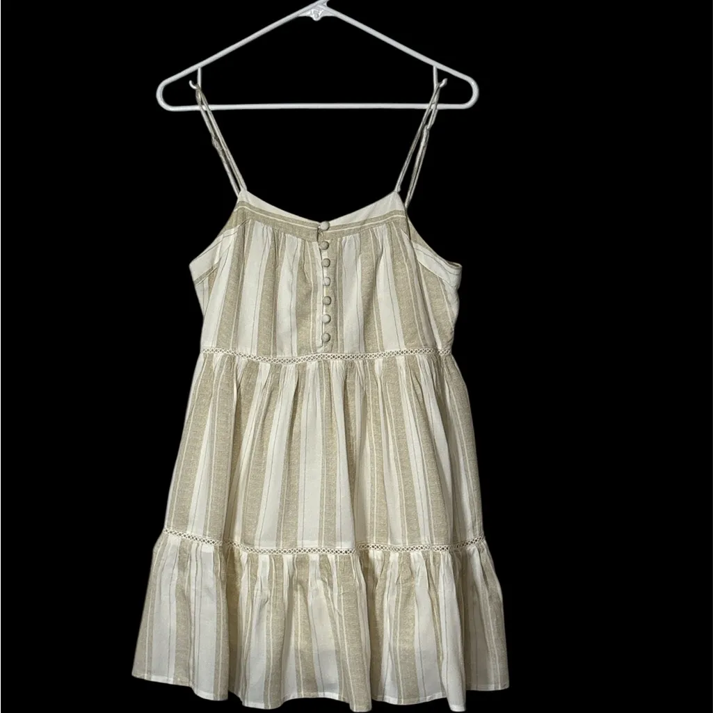 Urban Outfitters Cream and Tan Striped Midi Dress,Size S - Image 3