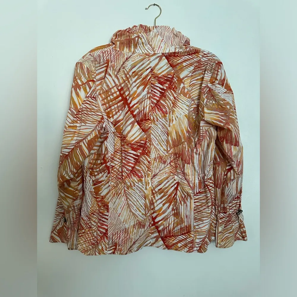 Chicos Jacket Womens Full Zip Orange Floral Clinch Sleeves Waist Coat. - Image 2