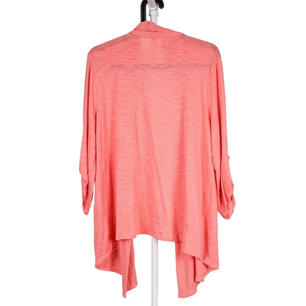 Kim Rogers Cardigan Sweater M Womens Peach Orange Open Tab Sleeves Stretch - Image 5