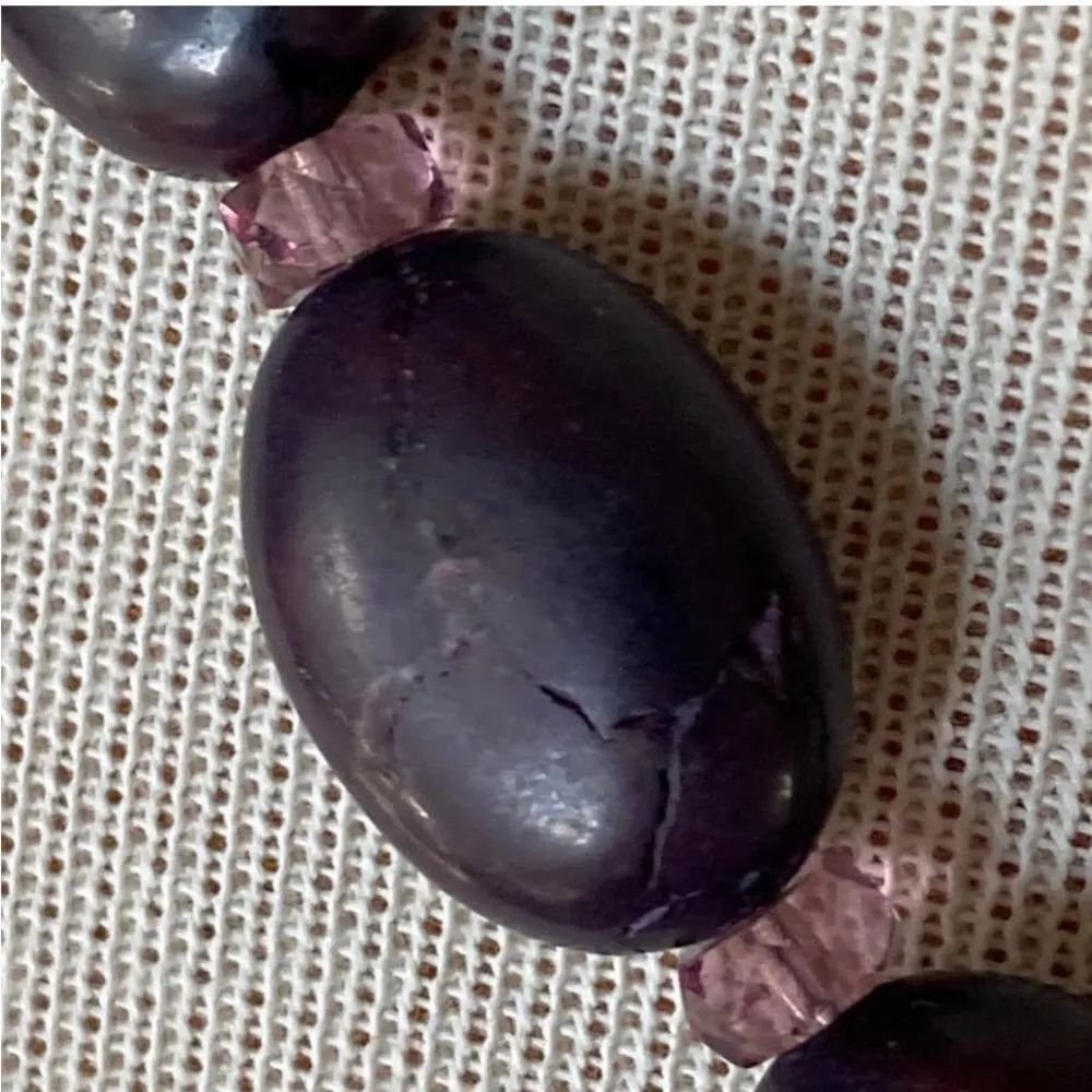 Aubergine Jade and Czech glass antique silver plate necklace and earrings set - Image 7