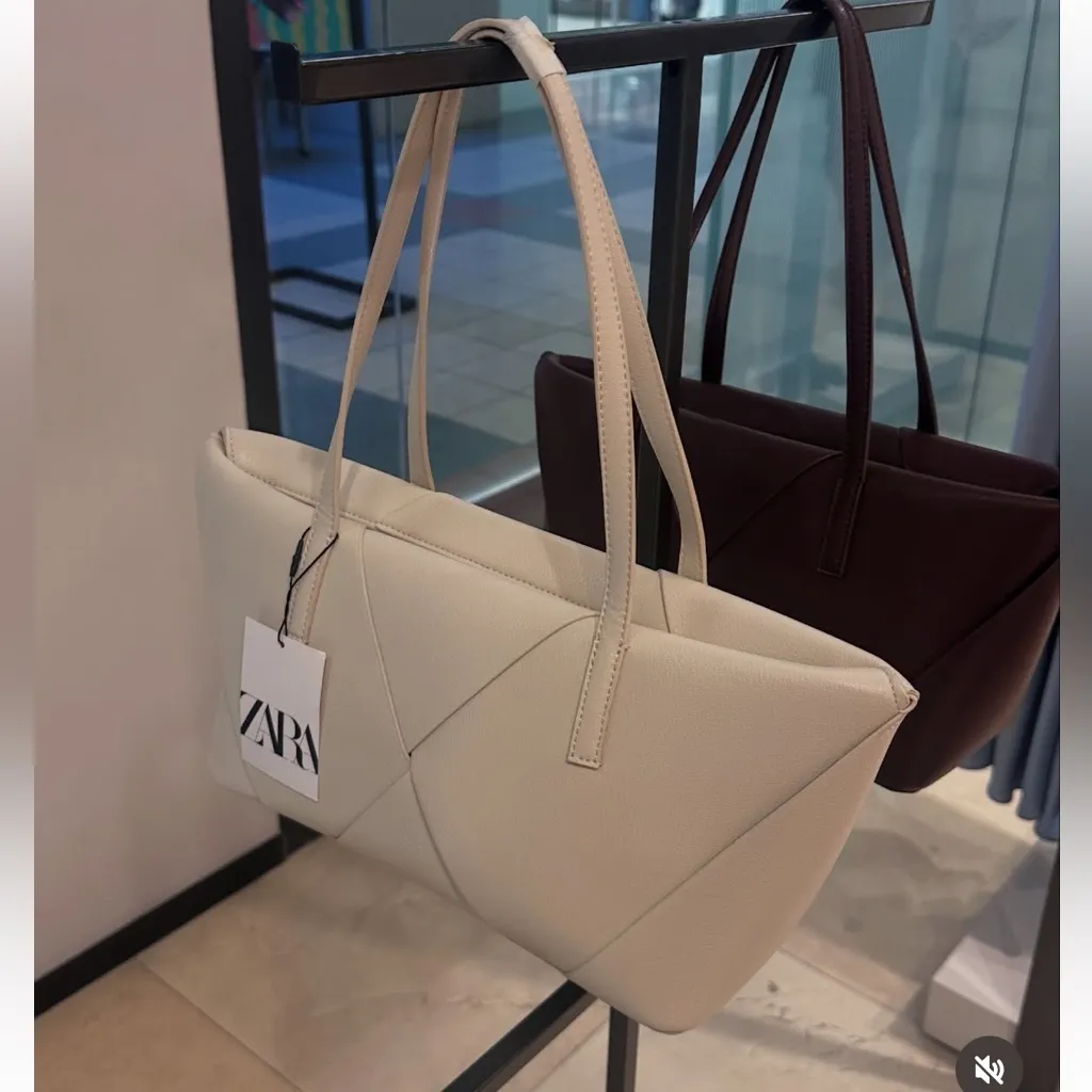 Zara NWT ivory off white woven shoulder purse bag elongated design - Image 8