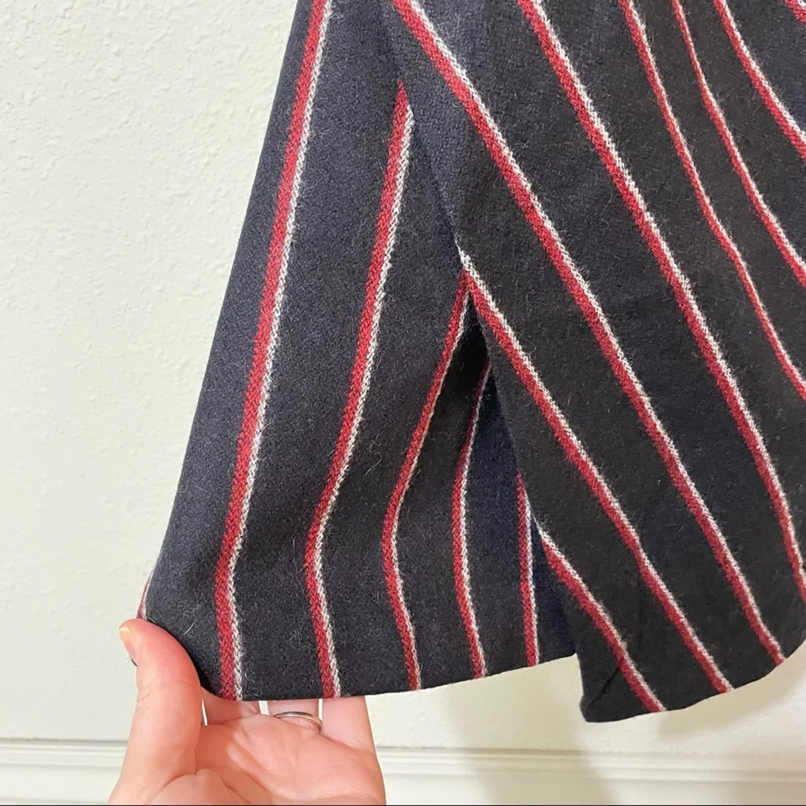 Rebecca Minkoff Black Red Striped Wool Sleeveless Asymmetrical Mini Dress 0 Wool - Image 8