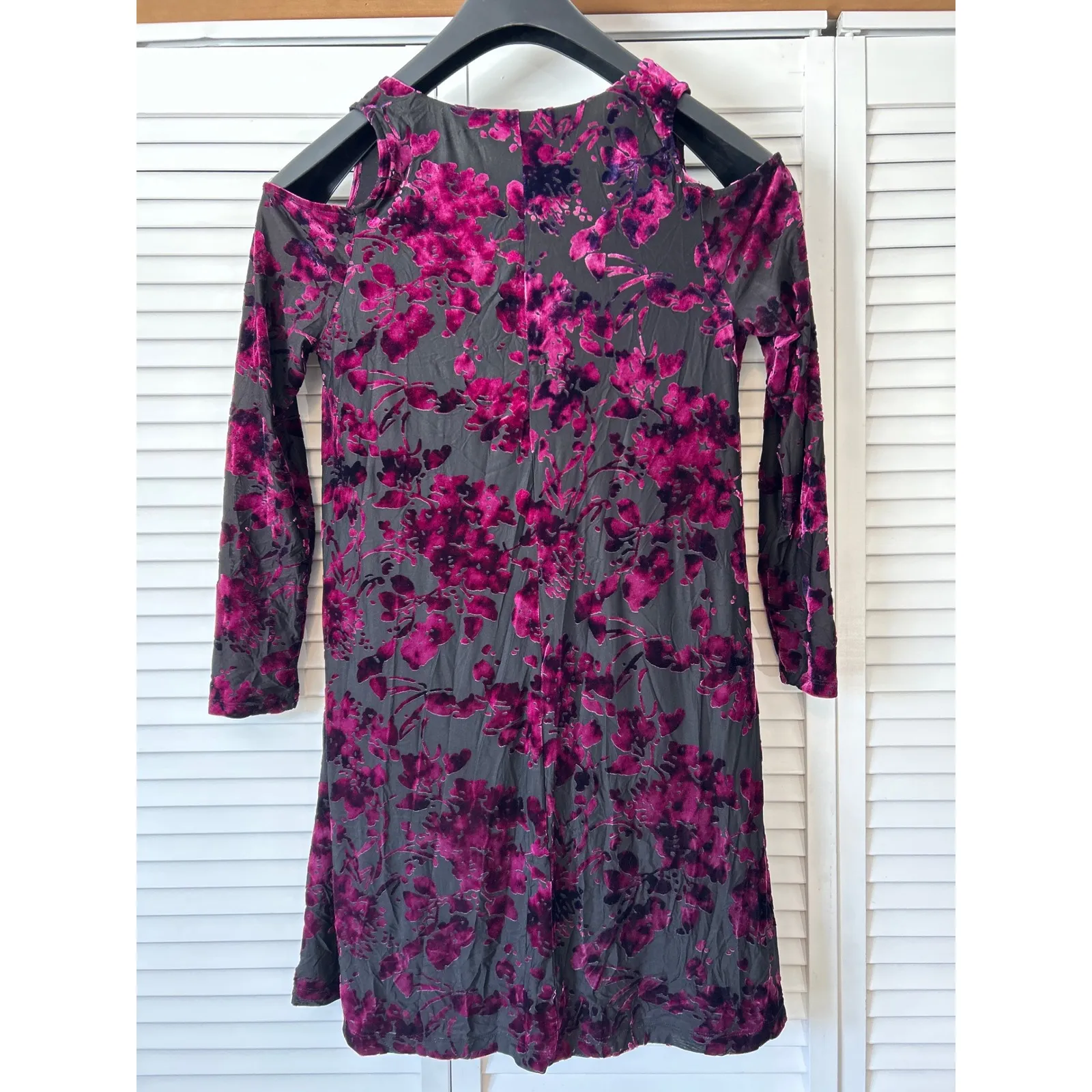 Velvet Burnout Floral Cold Shoulder‎ Long Sleeve Dress Medium Purple Whimsigoth - Image 4