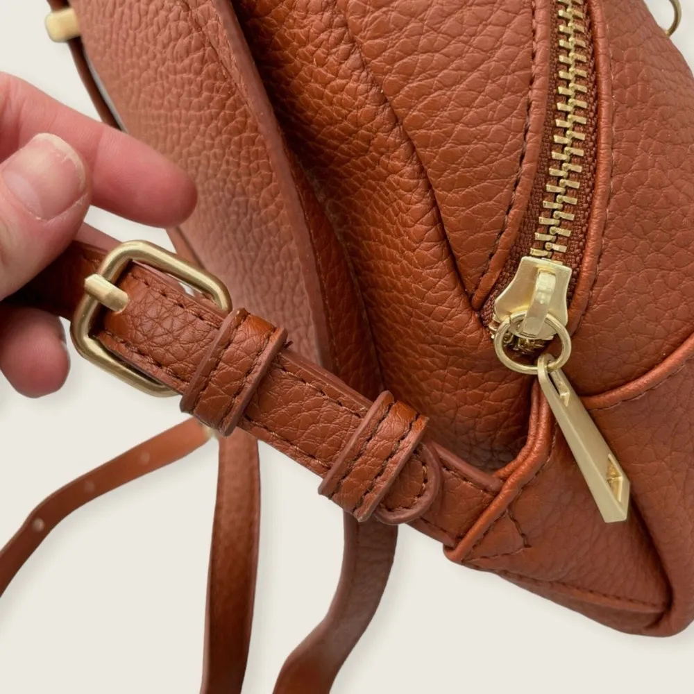 Walmart Mini Brown Vegan Goldtone Hardware Convertible Crossbody Zip Backpack 8" x 6" - Image 7