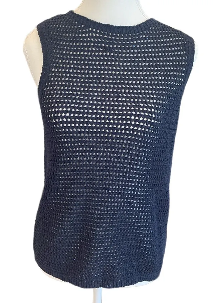 NWT Elie Tahari Blue Tank Top with Airy Knit Design Summer Sequin Layer Medium - Image 1