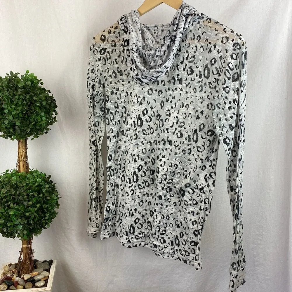 Rock & Roll Cowgirl Gray Black Fleur De Lis Embellished Long Sleeve Hoody Tee L - Image 2