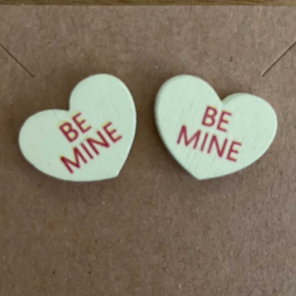 Valentine's Day Pink Confetti Wood Conversation Heart Earrings 1 Set Hand Made - Image 7