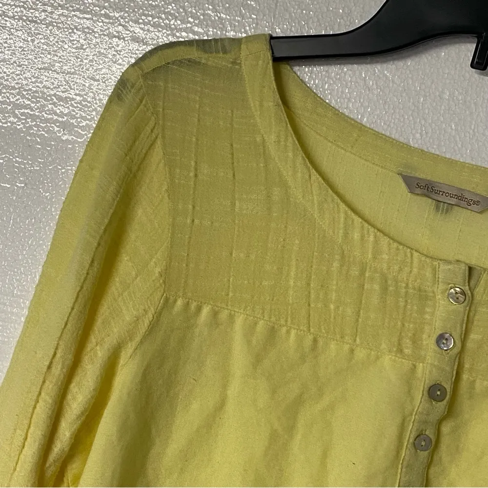 Soft Surroundings Top Size M Yellow Gauze Tunic 1/2 Button Lagenlook Linen Blend - Image 3