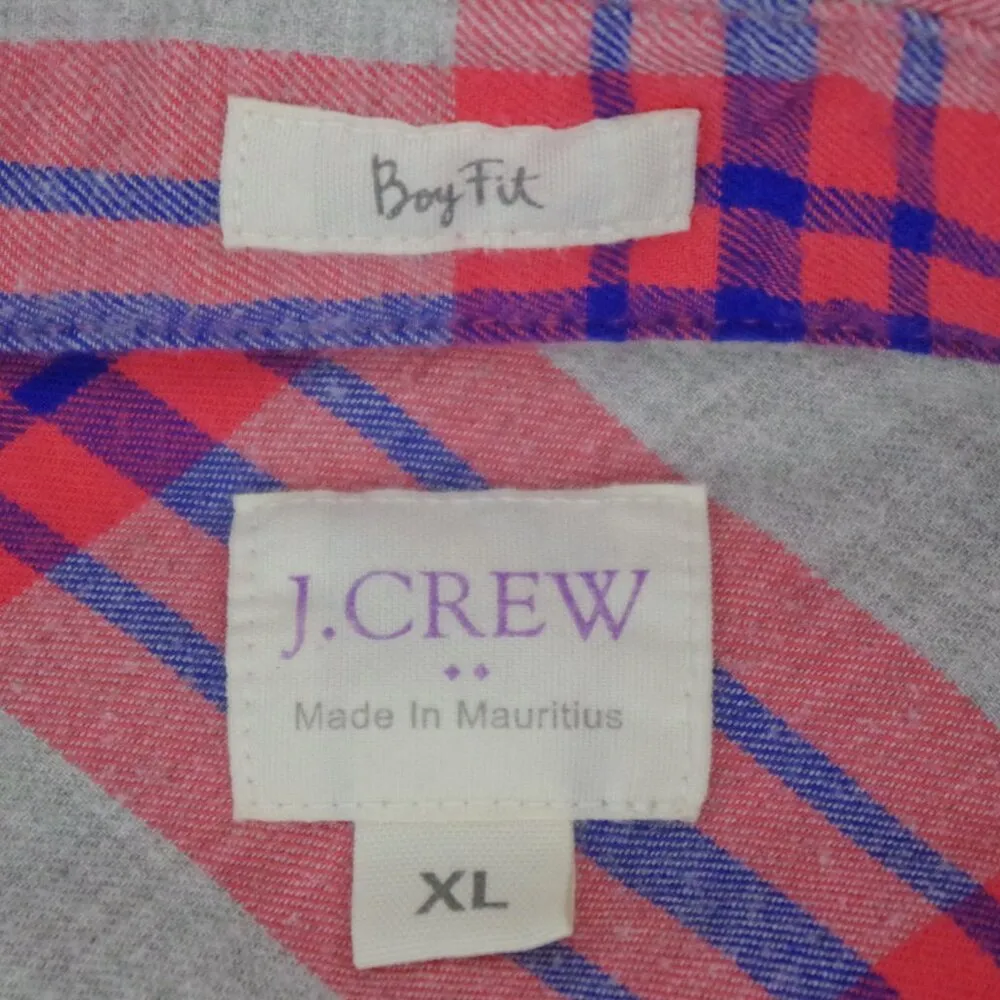Ladies' J Crew Button Up Plaid Flannel "Boy Fit" Collared Shirt XL - Image 2