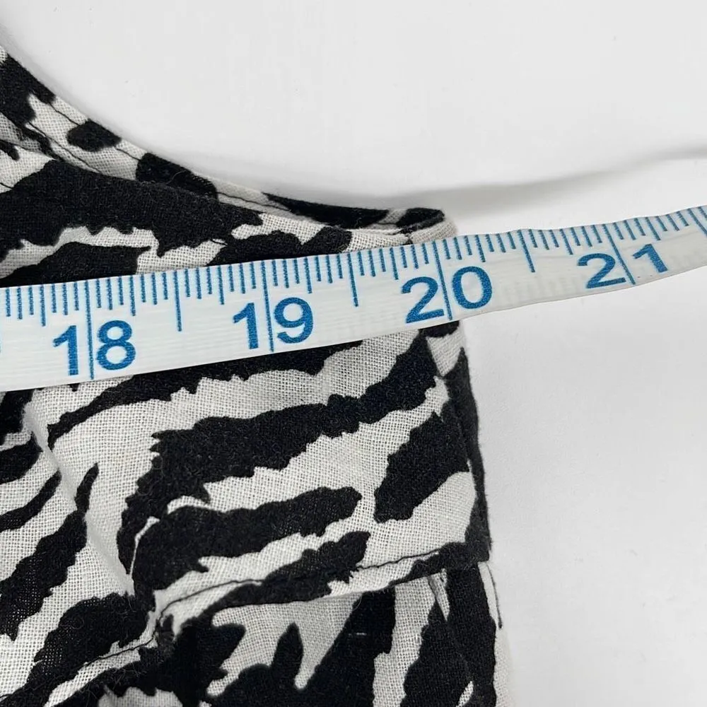 Elena Solano Mock Sleeveless Ruffle Animal Print Linen Blend Top Large Black Whi - Image 7