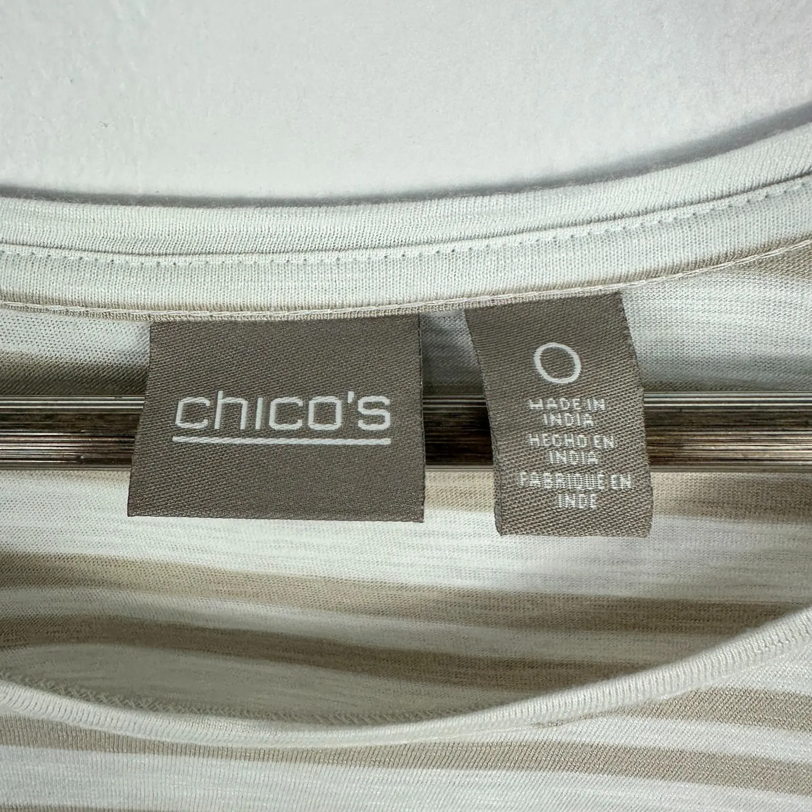 Chico's Top Womens 0 Beige Stripe Soft Knit Stretch Casual Neutral Coastal‎ - Image 2