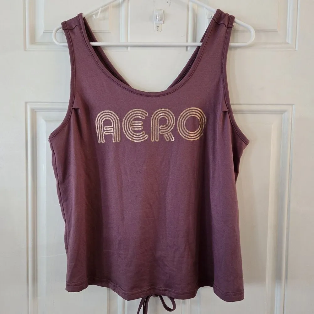 Aeropostale Tank Top Women Large Purple Gold AERO Ruched Active Athletic T - Image 2