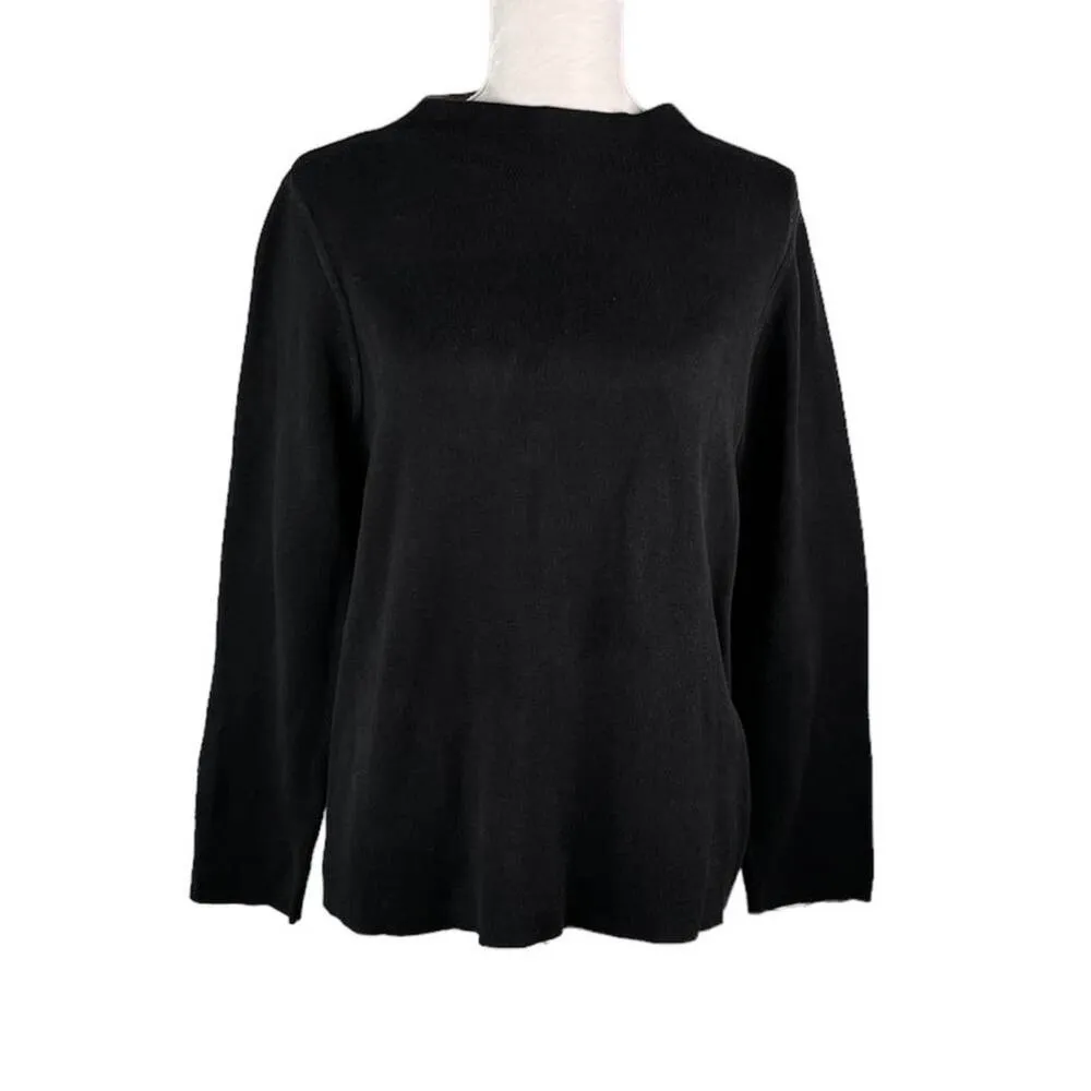 Eileen Fisher Sweater Large Silk Blend Black Beige Contrast Sleeve - Image 3