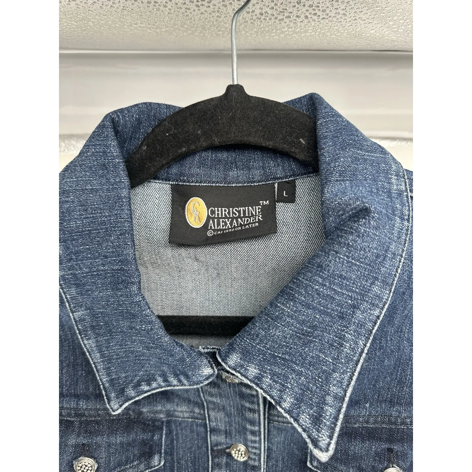 Christine Alexander Vest‎ Women L Blue Denim Swarovski Crystal Bling Sparkle Size L - Image 3