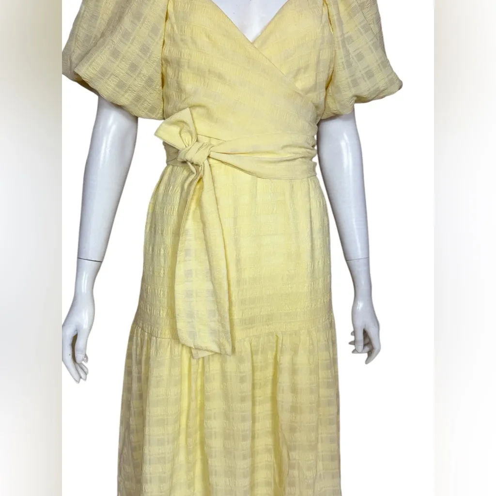 Astr Romano Bohemian Yellow Midi Dress with Puff Sleeves Size Large - Image 10