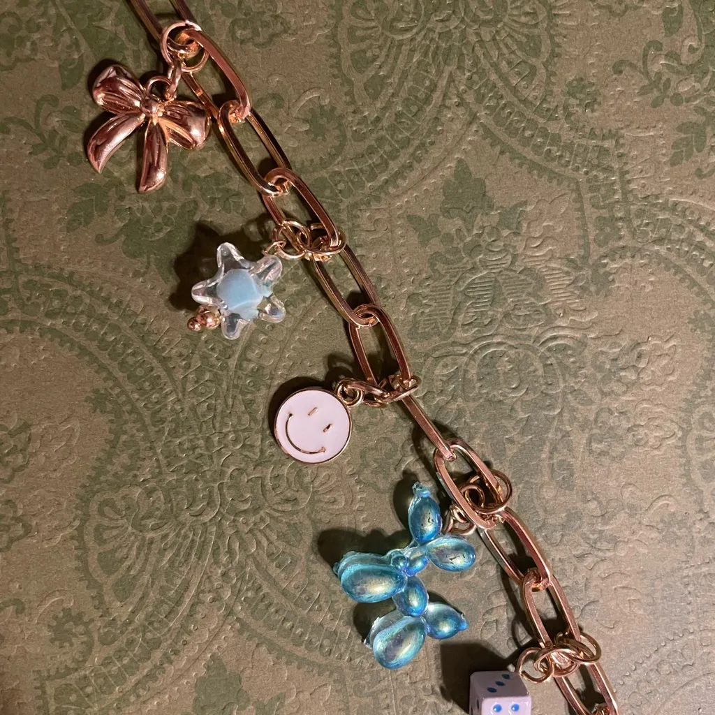 Rose Gold Charm Bracelet with Blue Accents Pink - Image 2
