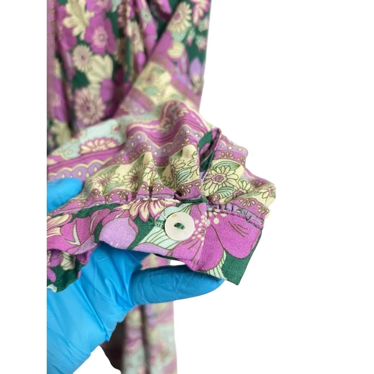 Umgee Top Womens Medium Purple Green Floral Bohemian Tassel Peasant - Image 5