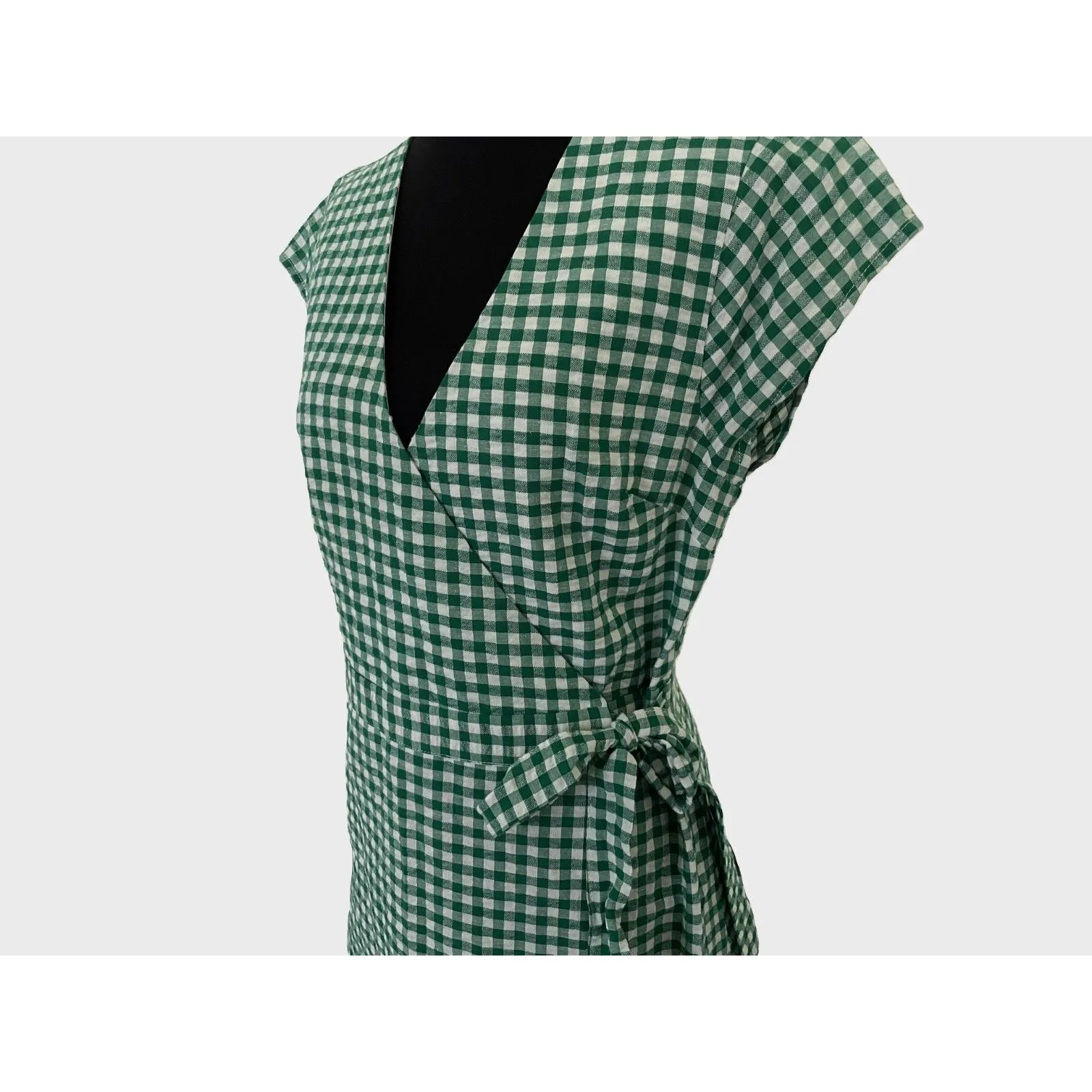 Banana Republic Gingham Wrap Midi Dress 4 Green and White Cottagecore Picnic - Image 5
