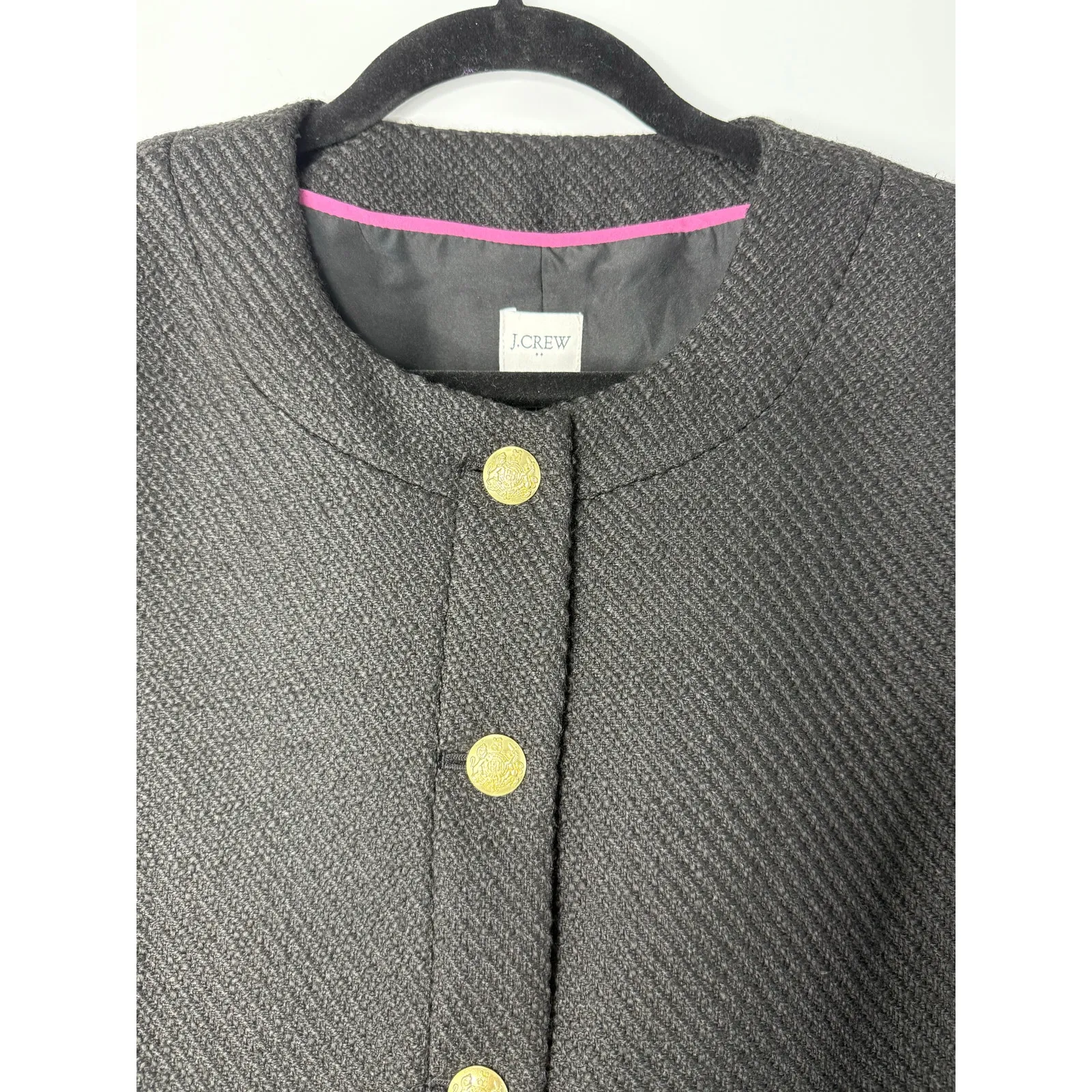 J.Crew Black Tweed Lady Jacket Gold Crest Buttons Cropped Blazer 12 Old Money - Image 5