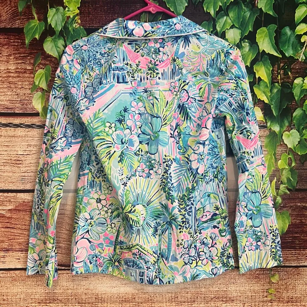 Lilly Pulitzer PJ Pajama Woven Top Multi Lilly's House Size XXS Tropical Hawaii - Image 4