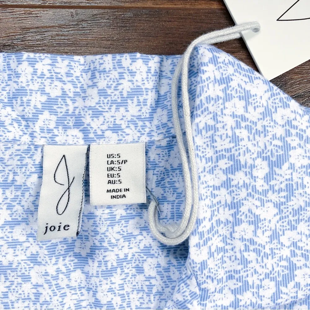 Joie • Floral Cotton Shift Dress blue white sleeveless shirtdress midi voile - Image 4